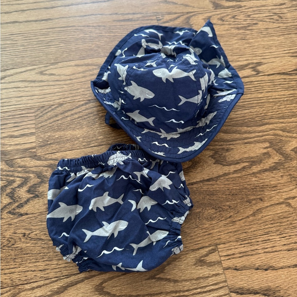 NWOT Pottery Barn Kids Blue and Gray Shark Print Bucket Hat
